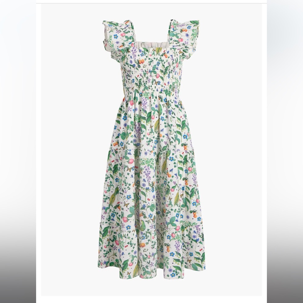 Hill House White Floral Ruffled Smocked Midi Dress - Picture 4 of 5